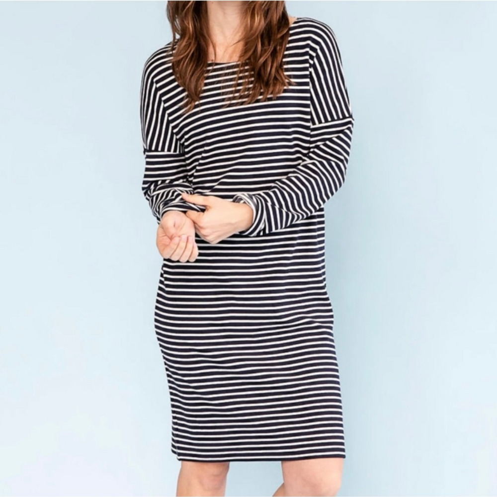 Sonnet James Ava‎ Play Dress Black White Stripe Womens Small Long Sleeve Stretch